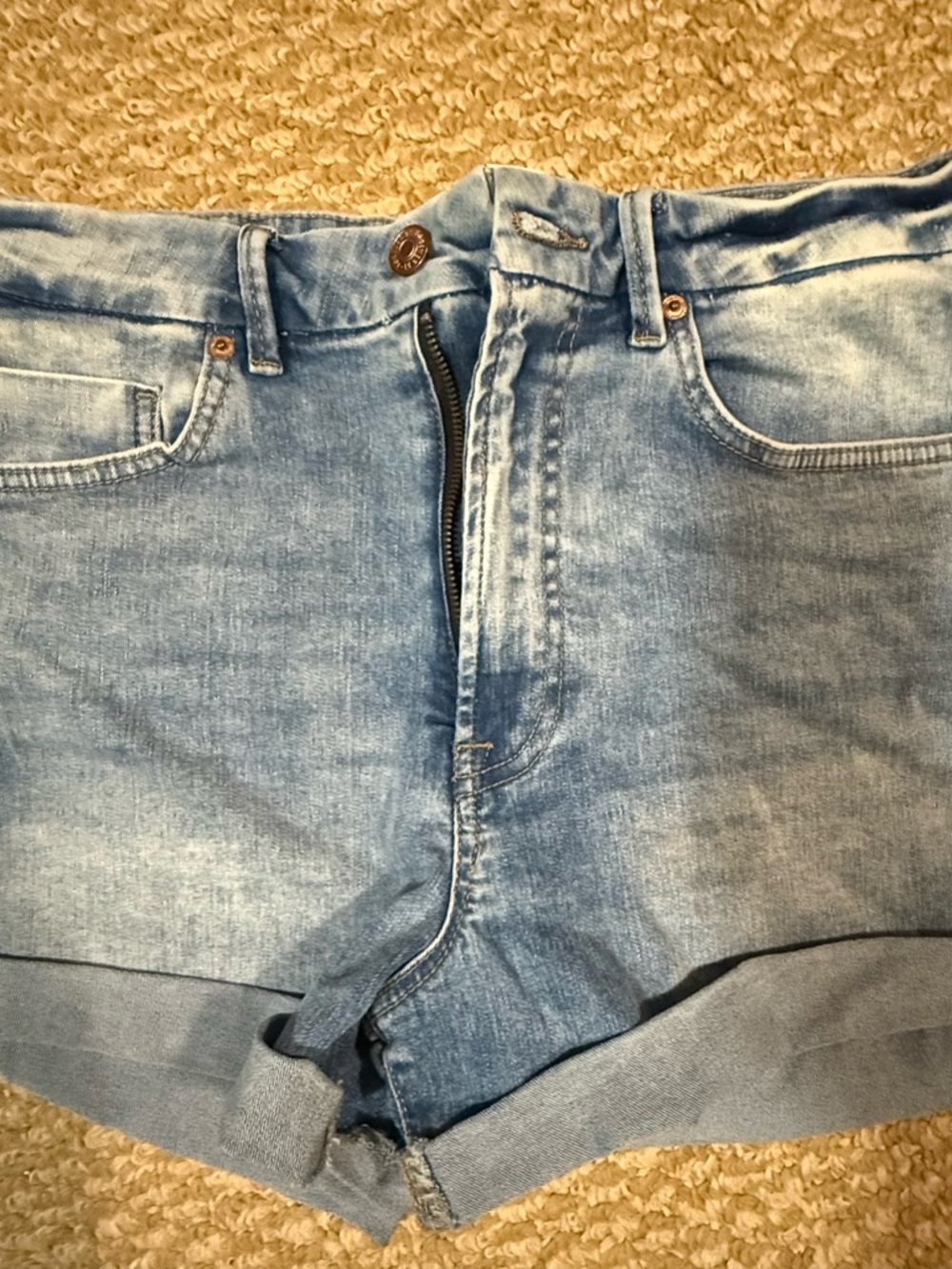 Forever 21 Faded Blue Curved-Rise Denim Shorts